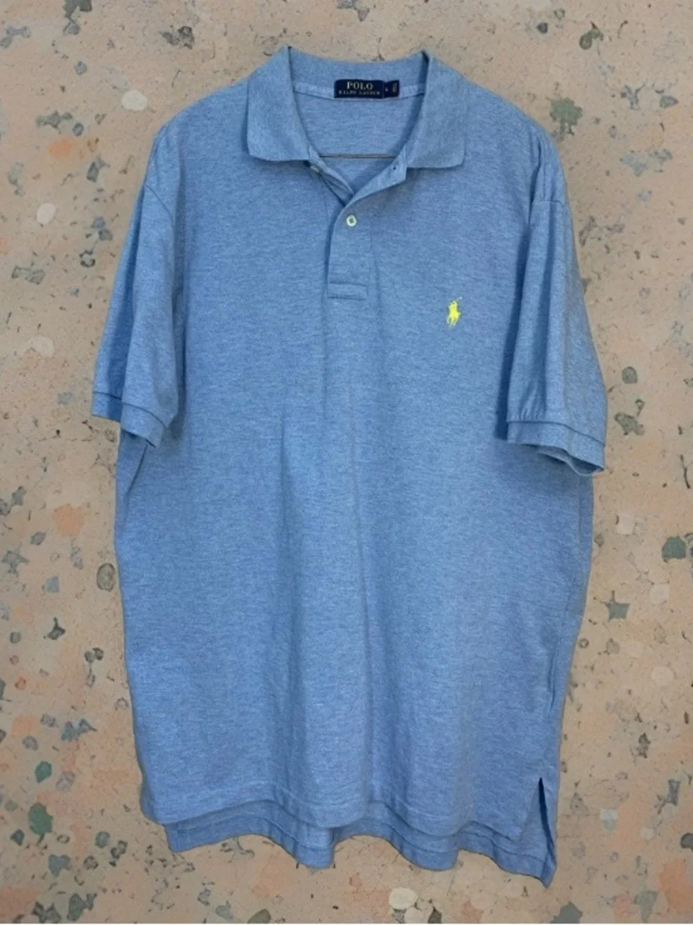 Polo Ralph Lauren Mens Large Light Blue Short Sleeve Pique Polo Yellow Pony